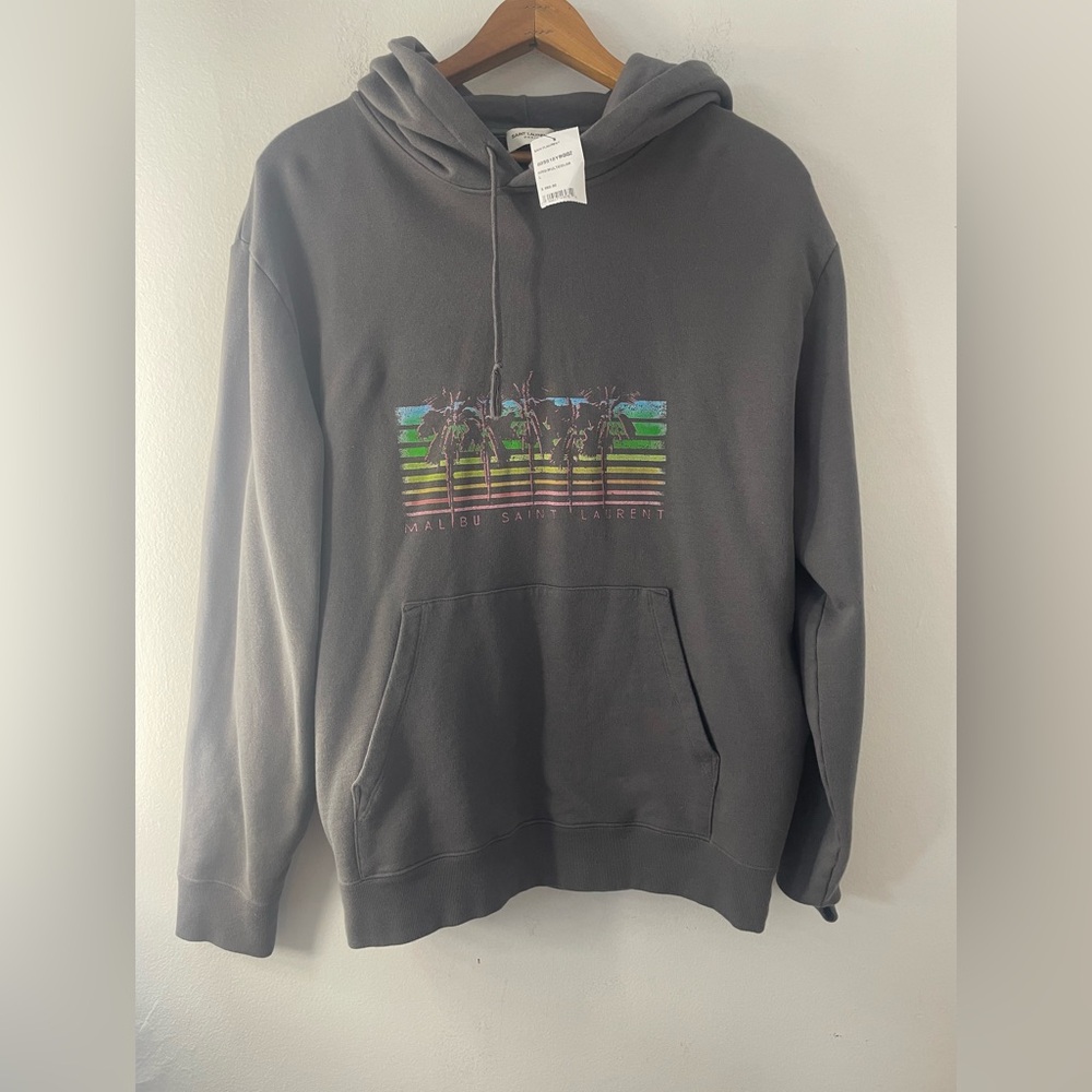 Authentic Saint Laurent Luxury Malibu Charcoal Hoodie with Palm Tree Graphic - Picture 3 of 13